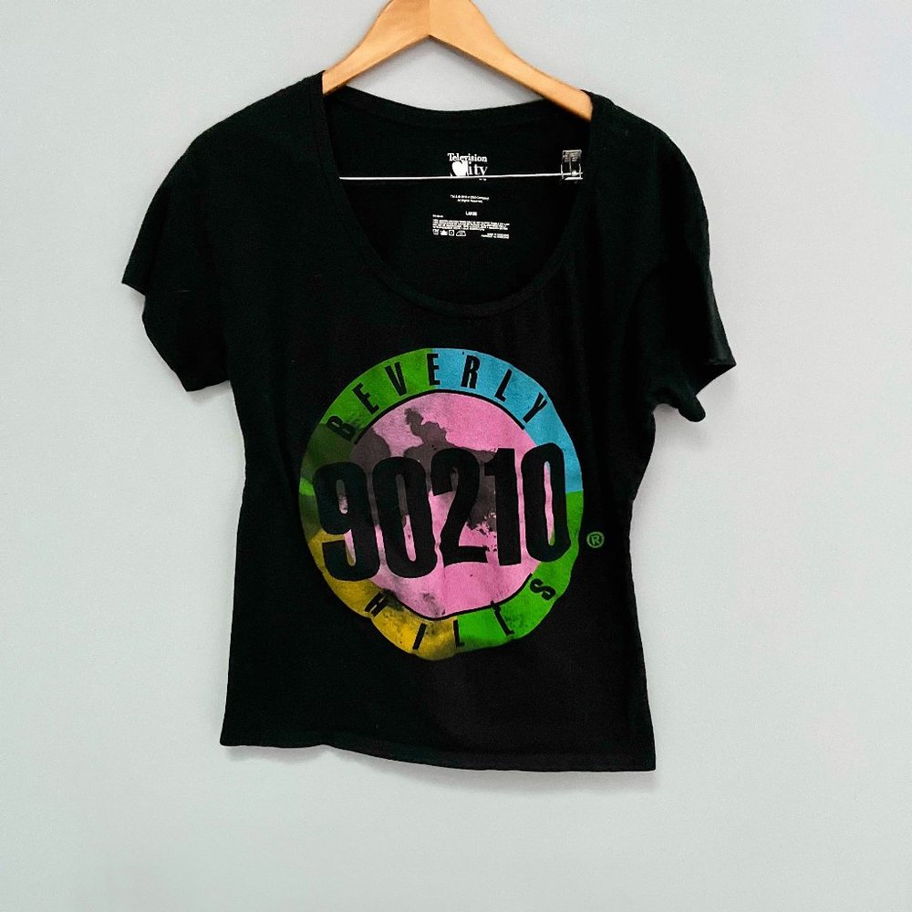 Television City Beverly Hills 90210 Black Scoop Neck Short Sleeve T-shirt Size L